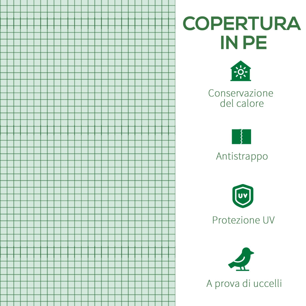 Telo Serra in PE con 6 Finestre. Porta Avvolgibile e Bordi Interrati. 3x3x2 m. Verde