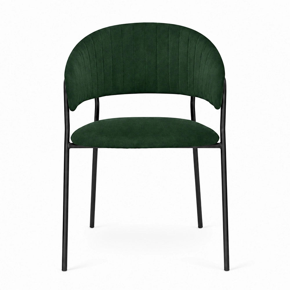Sedie da sala da pranzo set da 2 Aurelia in velluto verde con gambe nere