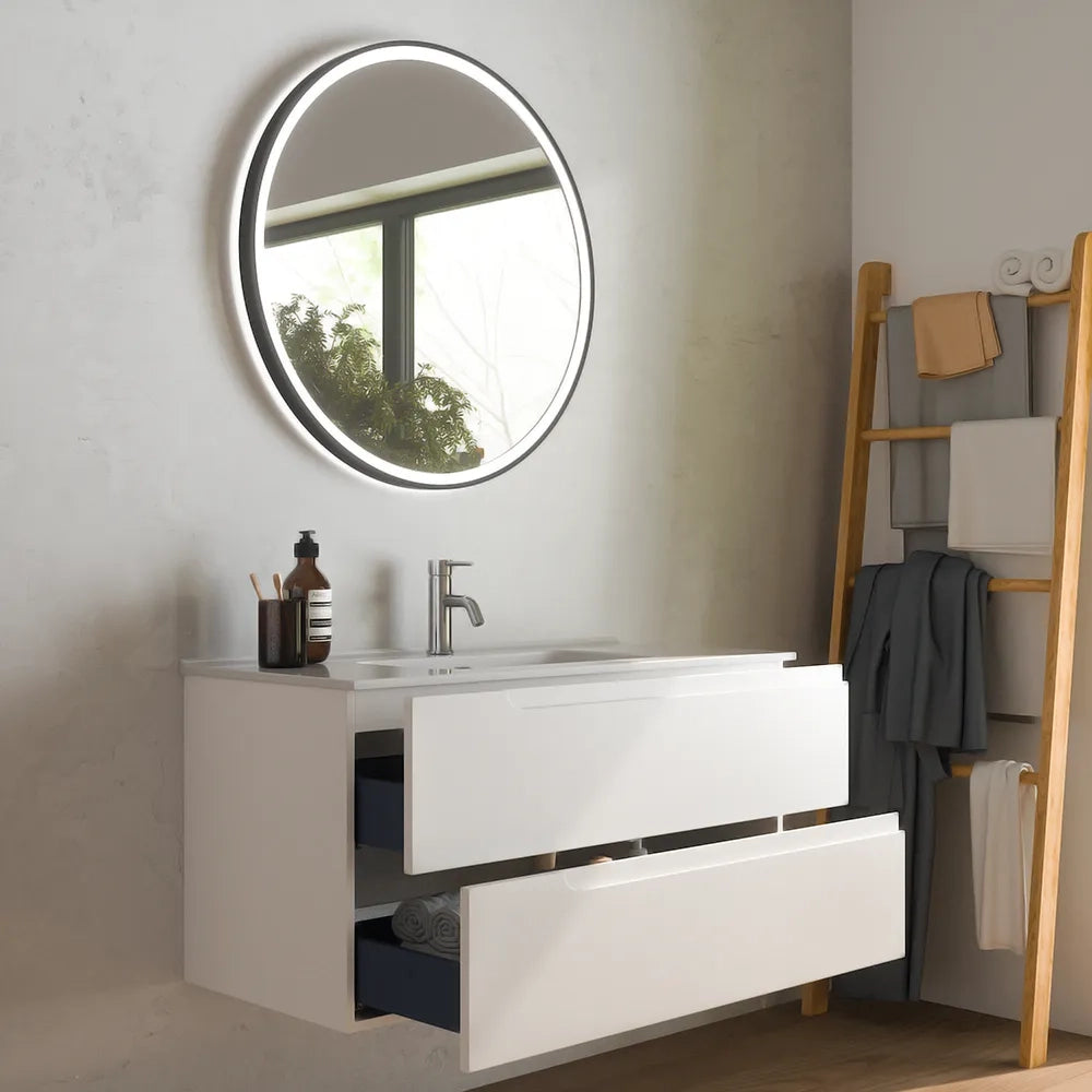 Mobile bagno sospeso 120 cm due cassetti bianco opaco con lavabo | Ardenne