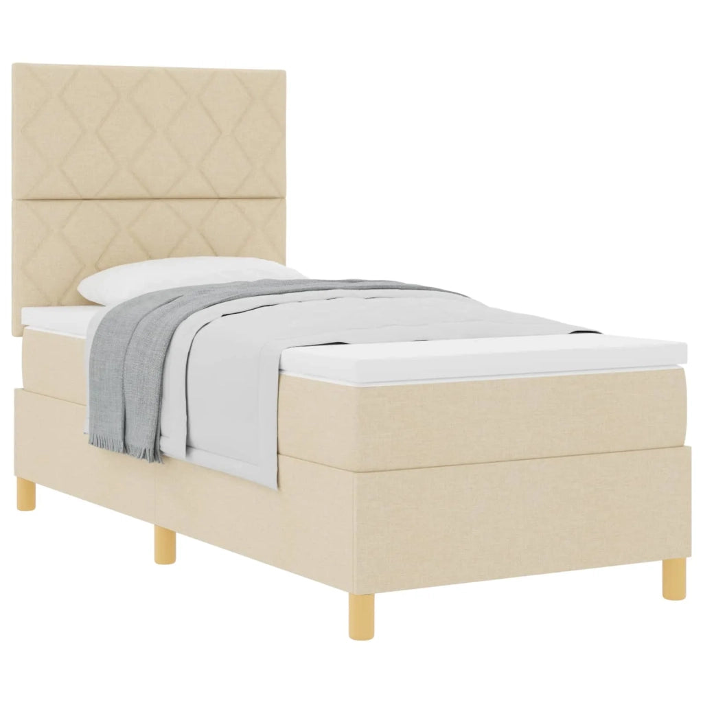 Letto a molle con testiera Crema 90 x 200 cm Tessuto 3339670