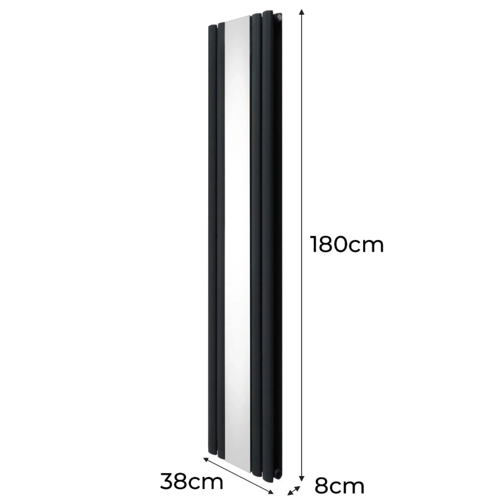 Radiatore Ovale a Specchio a Doppia Colonna Verticale Grigio Antracite 1800mm x 380mm