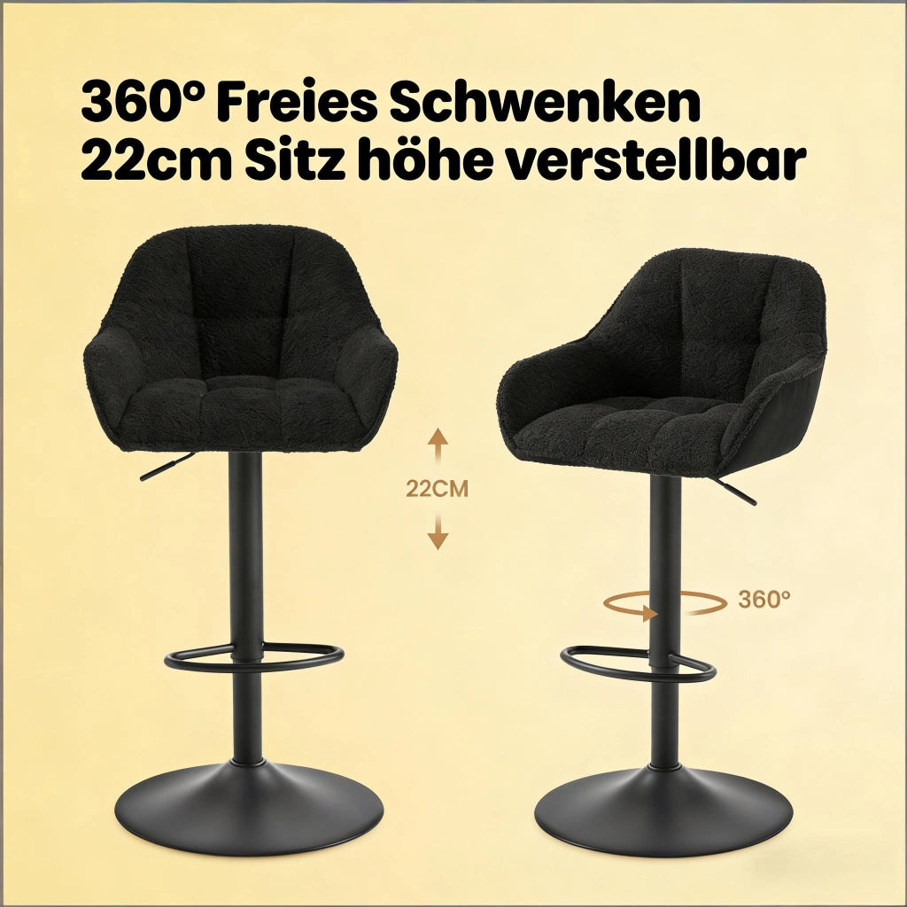 Set di 2 sgabelli da bar girevoli e regolabili in altezza, rivestimento Chenille e Corduroy, nero