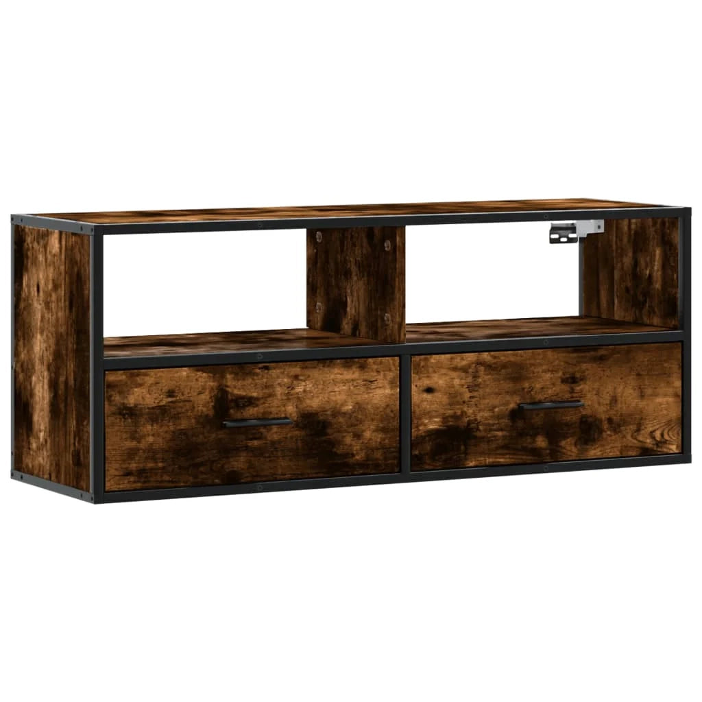 Mobile TV multimediale mensola TV credenza mobile TV sala da pranzo soggiorno camera da letto rovere affumicato 100 x 31 x 39,5 cm legno ingegnerizzato e metallo marrone 02_0027256