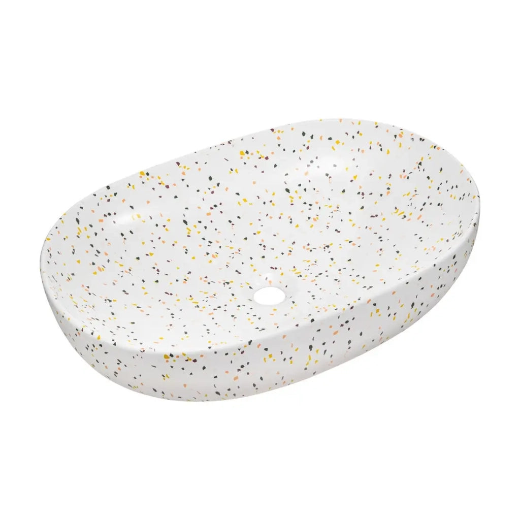 Lavabo da appoggio ovale 60x41,5 cm bianco maculato multicolore in ceramica opaca