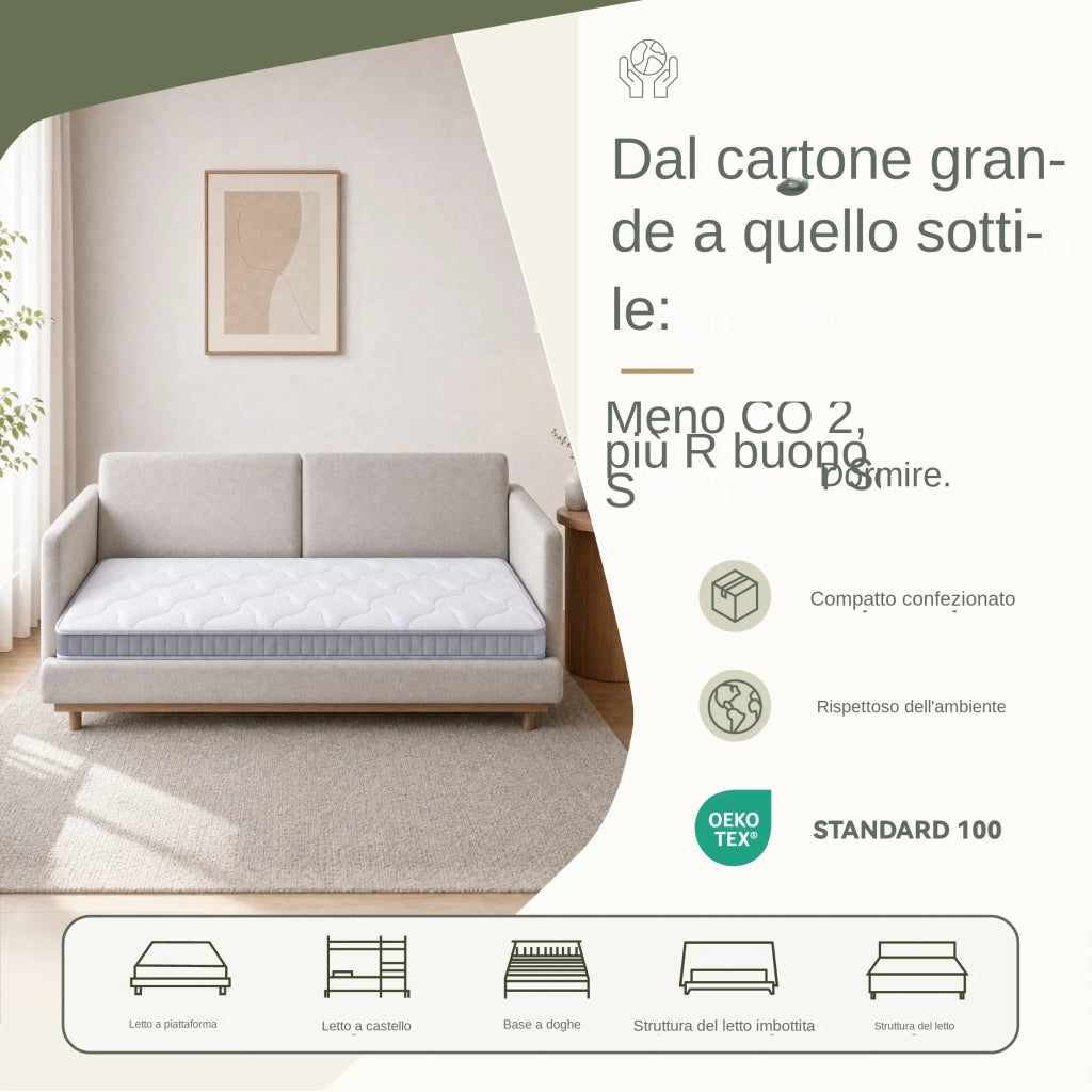 Materasso a Molle Insacchettate 7 Zone e Memory Foam per Divano Letto 90x190x10 cm; Bianco
