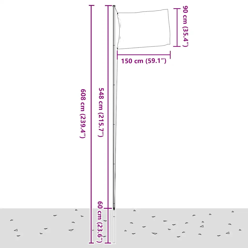 Asta Sezionale per Bandiere Argento 6,08 m in Alluminio 153562