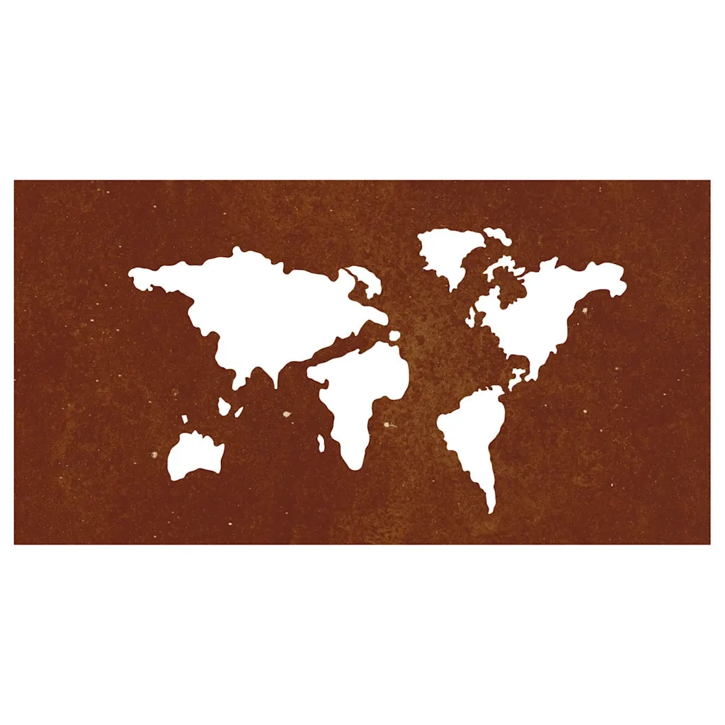 Decorazione Muro Giardino 105x55 cm Mappa Mondo Acciaio Corten