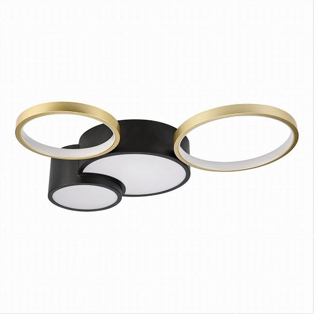 Trade Shop - Plafoniera Led 36w 4 Cerchi Oro Nero Lampada Da Soffitto Moderno Luce 6500k 70968 -
