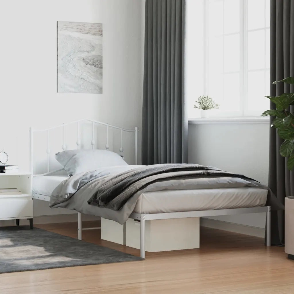 Letto singolo | Letto per adulti | Giroletto con Testiera Metallo Bianco 107x203 cm