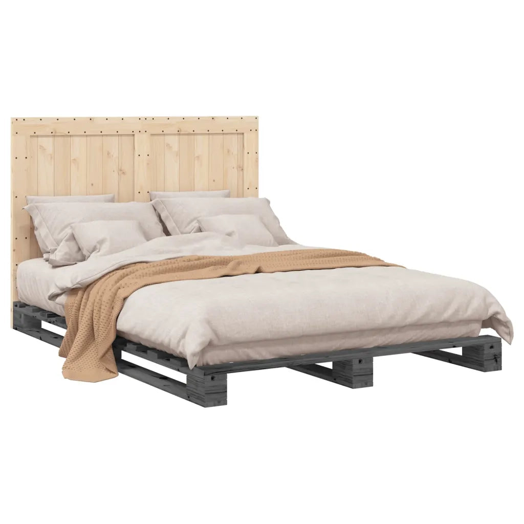 Giroletto con Testiera Grigio 140x200 cm Legno Massello di Pino 3281546