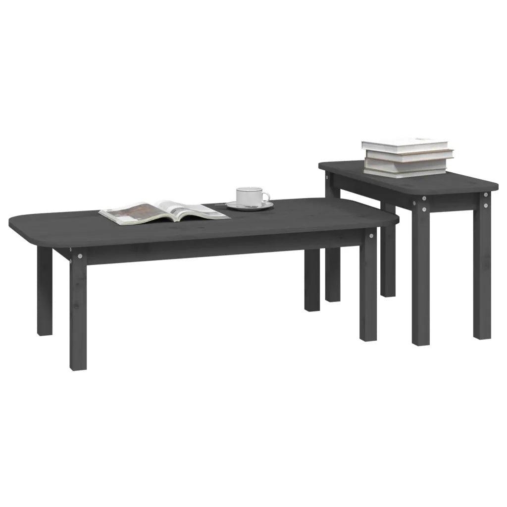 Set Tavolini da Salotto 2 pz Grigio in Legno Massello di Pino cod mxl 6398