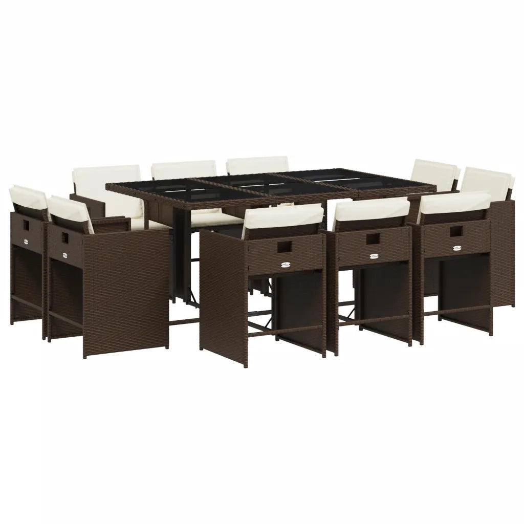 Set da Pranzo da Giardino 11 pz con Cuscini Polyrattan Marrone 3277976