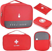 Kit di pronto soccorso leggero Allecto Plus - Set di 5 zaini per prima assistenza per campeggio e escursioni - Organizzatore di medicinali per viaggio impermeabile con compartimenti - Rosso - Adatto per l'uso domestico - Variante di dimensioni
