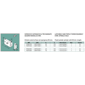 Facchinetti serratura zincata 60mm a spingere destra per portoncino da applicare