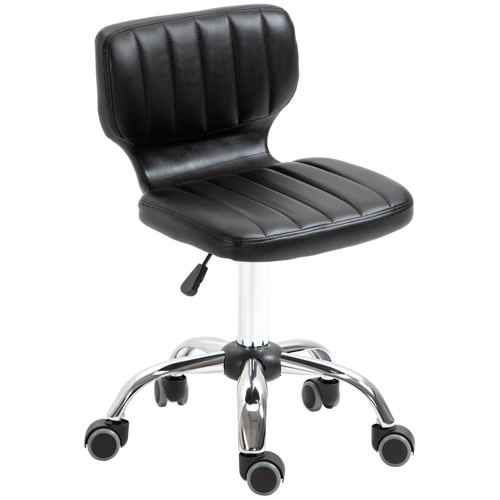 Sgabello Girevole con Ruote ¨C Minimal ¨C Nero, Rivestimento Sintetico, Altezza Regolabile 47-62 cm