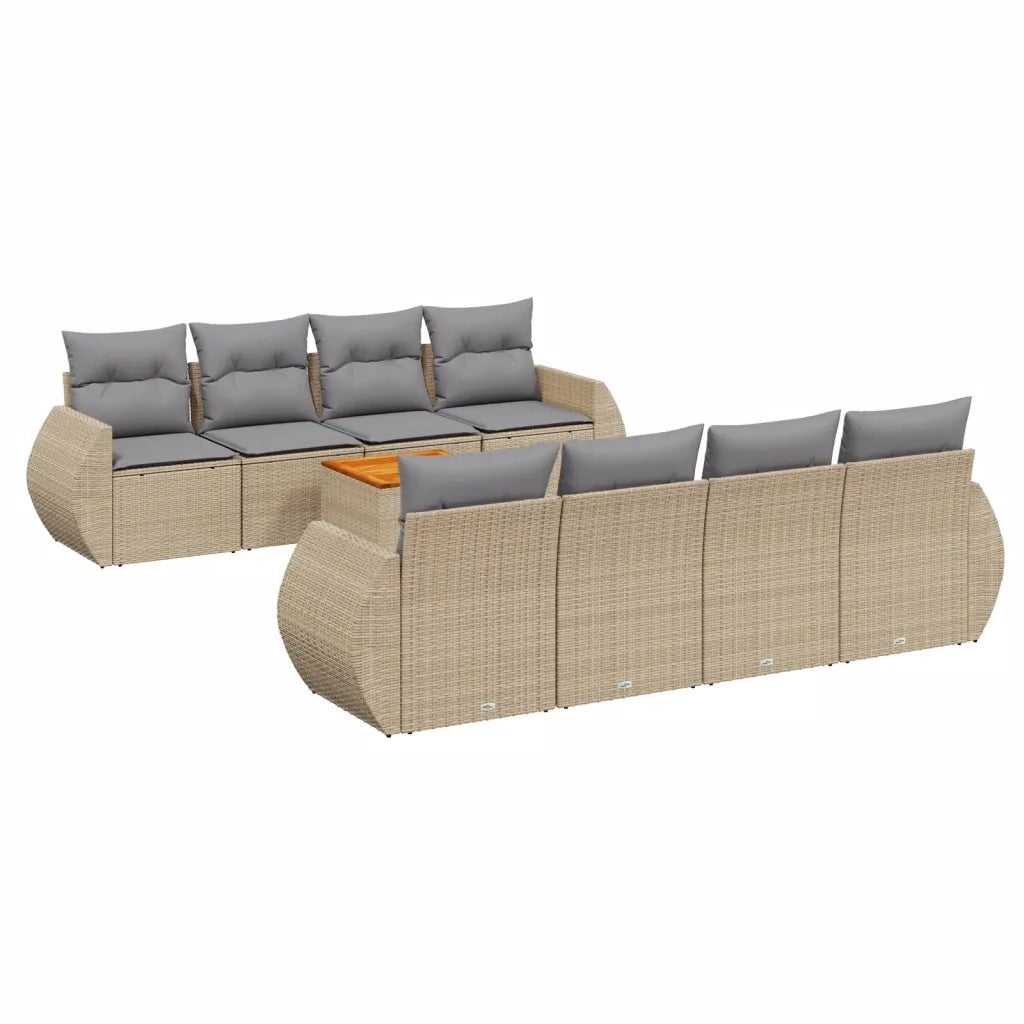 Set Divano da Giardino 9 pz con Cuscini Beige in Polyrattan 3224925