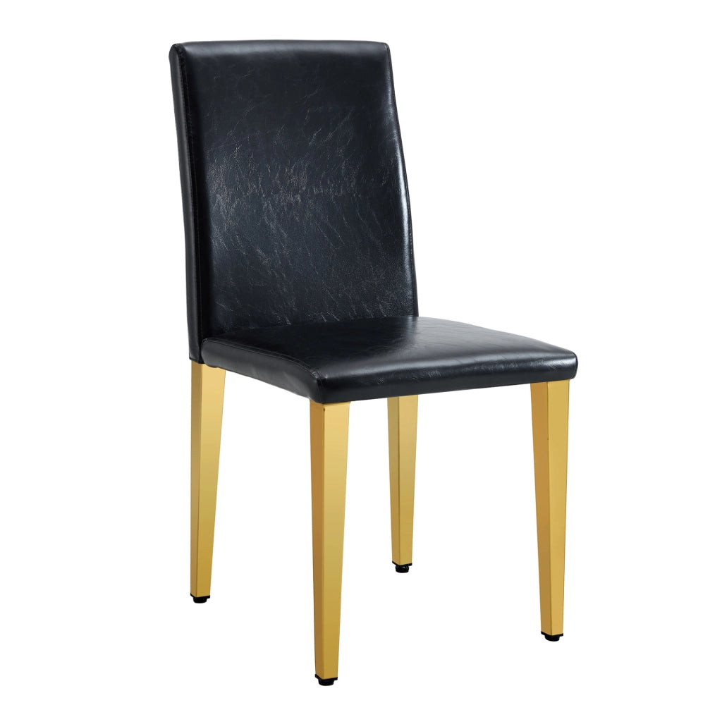 Set di sedie da pranzo moderne in PU nero con gambe in metallo dorato