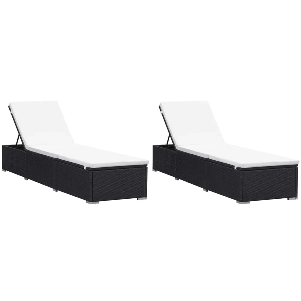 Set di 2 lettini prendisole sedie a sdraio lettini prendisole aiuole da giardino mobili da giardino mobili da esterno con cuscini resina intrecciata nera 02_0012157