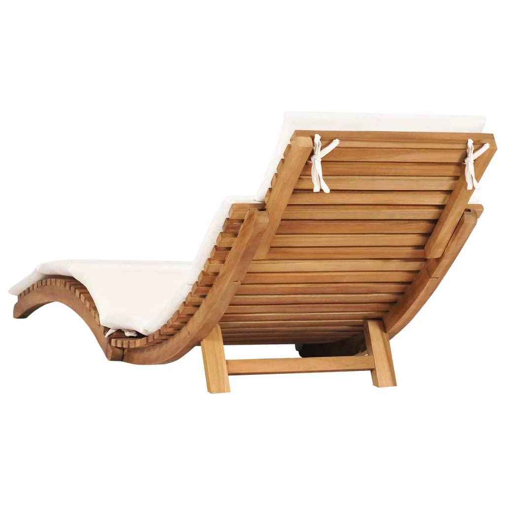 Lettino prendisole sedia a sdraio lettino prendisole letto da giardino mobili da giardino mobili da esterno pieghevoli con cuscino bianco crema legno di teak 02_0012835