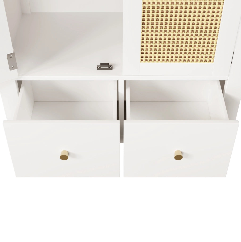 Armadio guardaroba 181x78x45 cm in MDF e metallo; bianco; 2 cassetti; asta appendiabiti