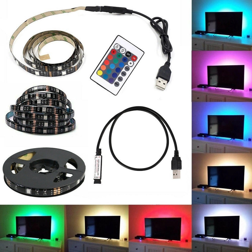 Trade Shop - Kit Tv Striscia Strip Led Usb Rgb 5v Per Retroilluminazione 2 Mt 3 Mt 5 Mt -