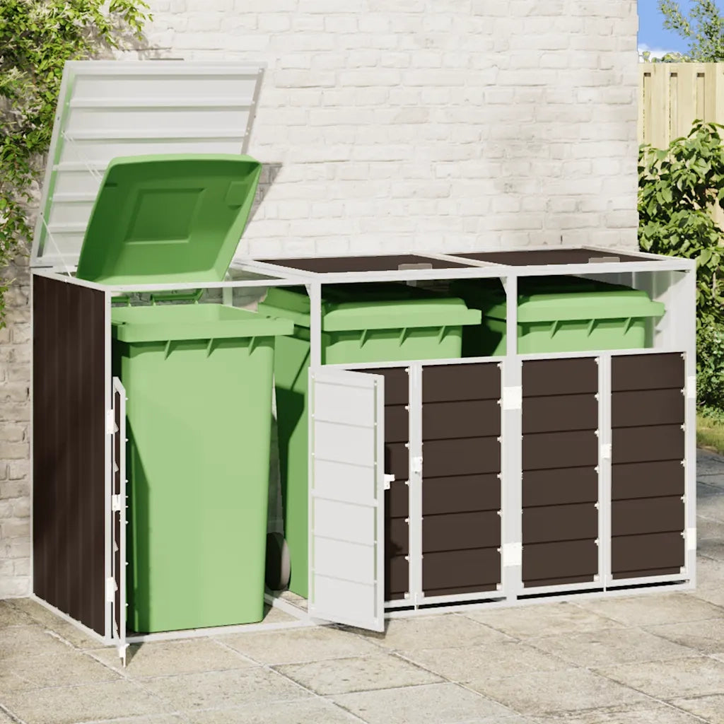 vidaXL Copribidone con Ruote per 3 Bidoni Marrone 216x81x115cm Acciaio