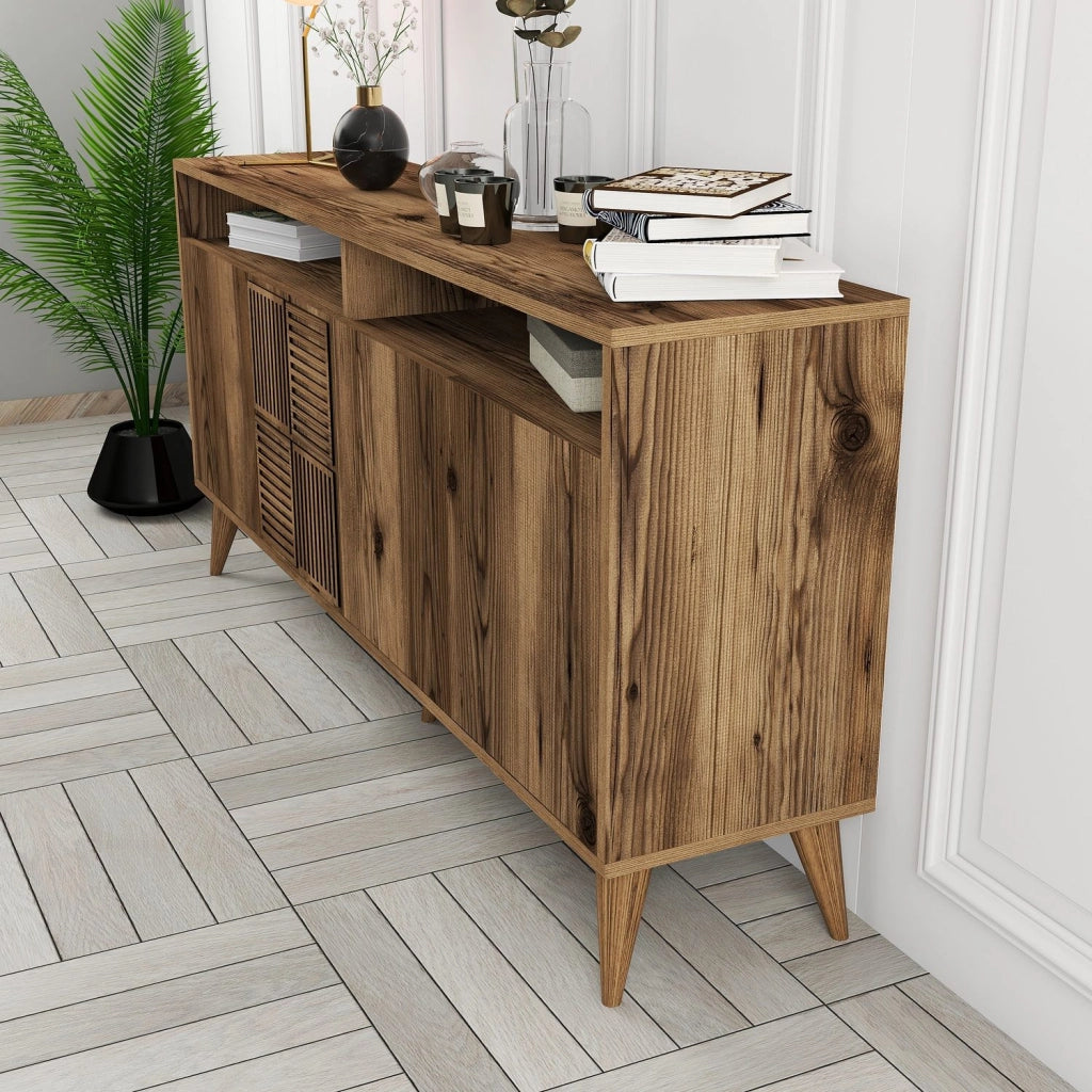 Madia Thuile, Credenza 2 Ripiani, 160x35x78h cm Marrone Noce