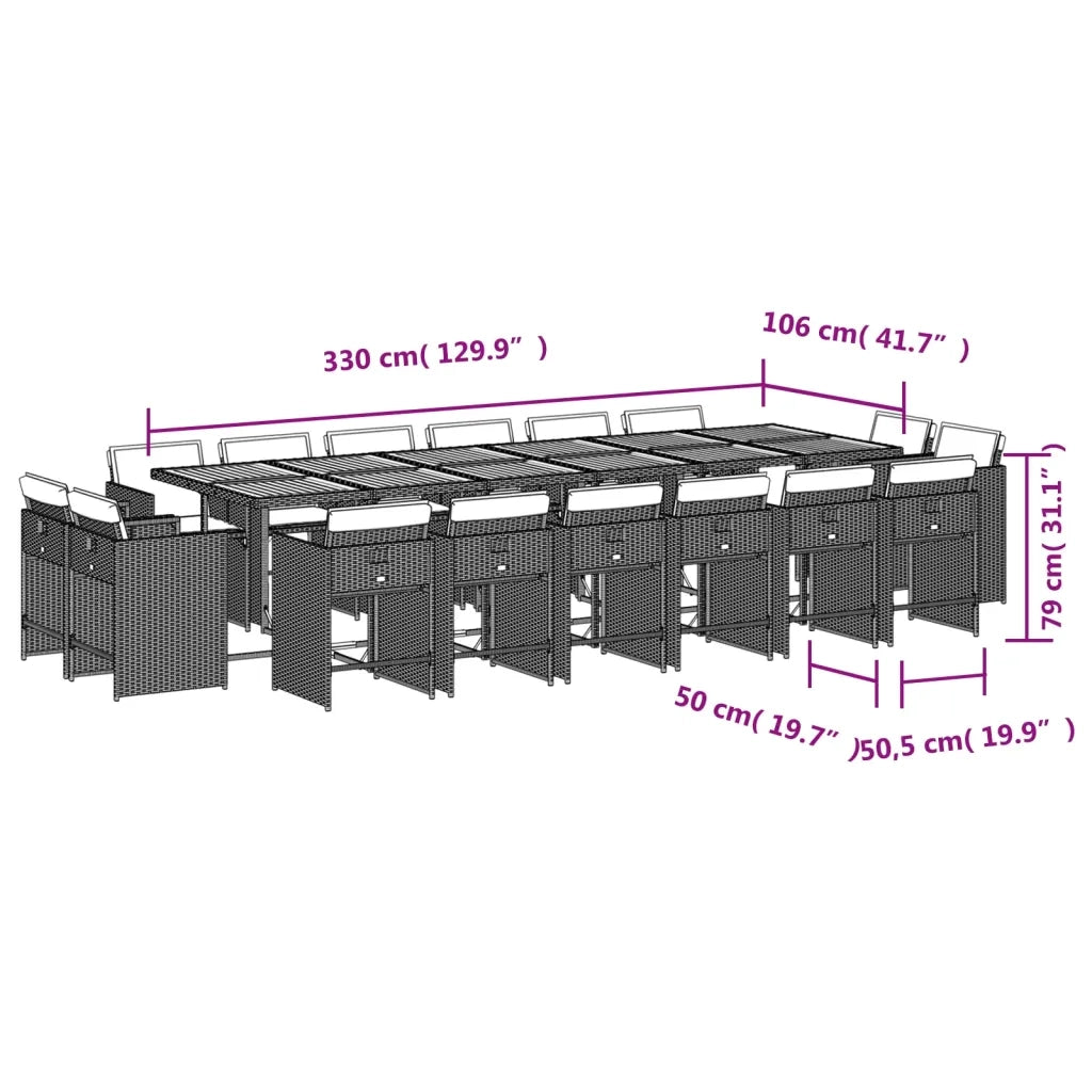 Set da Pranzo da Giardino 17pz con Cuscini Grigio in Polyrattan 3278017