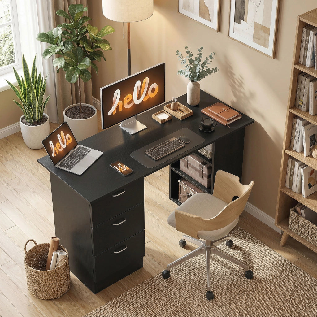 Scrivania con scaffali e cassetti ¨C Zephmum ¨C Nero 120x50x
