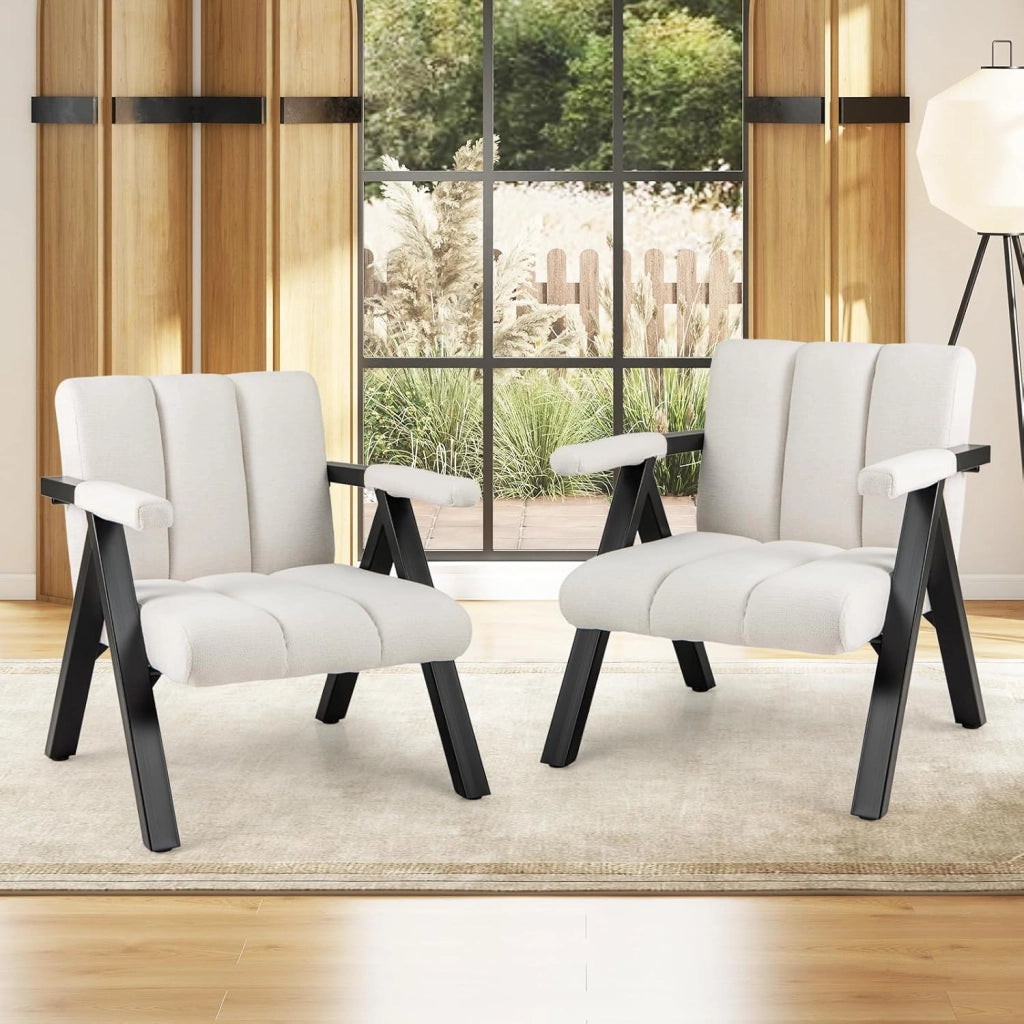 Poltrona da Salotto, Sedia Ergonomica con Struttura in Metallo, Braccioli e 4 Piedini Regolabili, Sofa Imbottita Relax Moderna per Soggiorno e Camera da Letto, Portata 150 kg (Bianco)