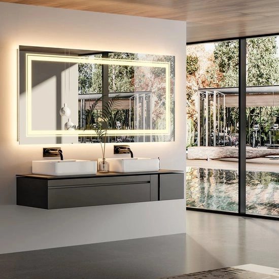 Specchio Bagno a LED - 1000 x 60 mm - Con Illuminazione Anteriore e Posteriore - Senza Cornice - Specchi da Parete con Illuminazione Anti-Mist - Con Memoria.