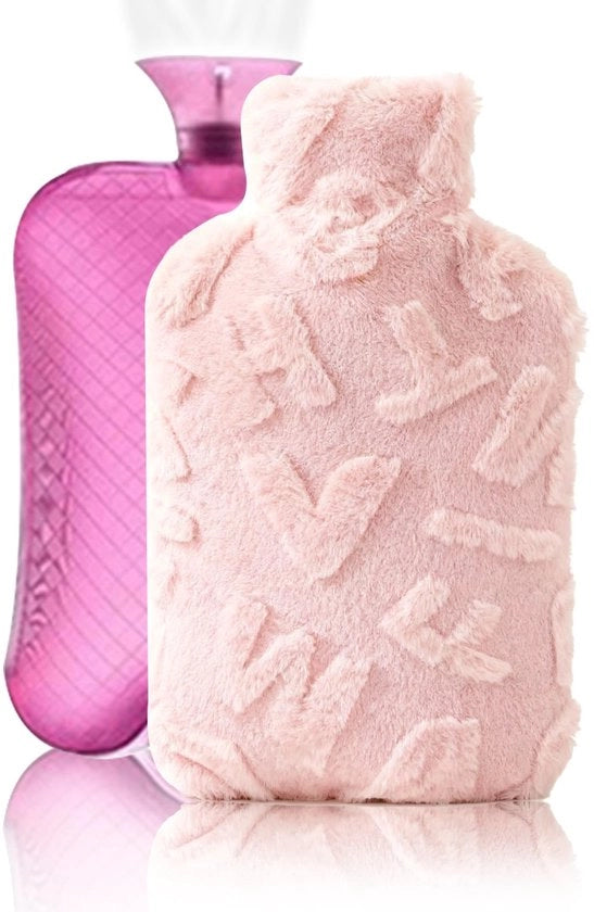 Bottiglia di acqua calda 1 l - Copertura in piuma - Lunga conservazione del calore - Rimovibile e lavabile - Comodo per donne/uomini/bambini - 25 x 15 cm - Fiaschetta di acqua calda