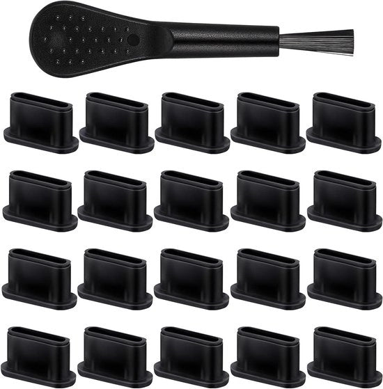 20 pezzi di presine anti-impurità in silicone nero per porta USB C con spazzola di pulizia - Adatto per la maggior parte dei telefoni mobili di tipo C