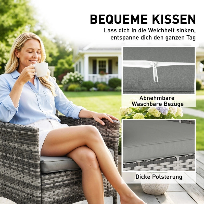 Set di 2 sedie da giardino, mobili da giardino in polyrattan con 2 poltrone, cuscini sfoderabili, struttura in acciaio, grigio