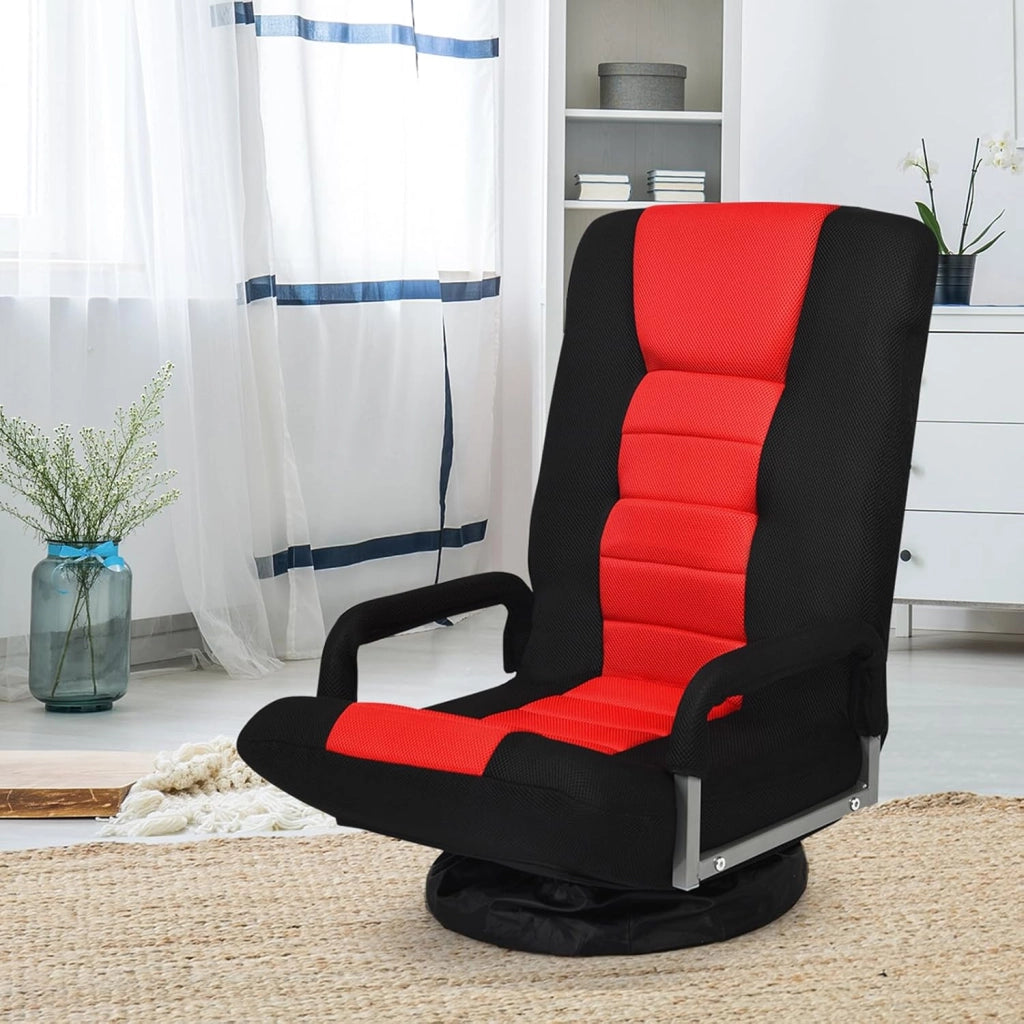 Poltrona Relax da Pavimento, Sedia da Pavimento Pieghevole, Sedia da Terra Girevole a 360°, per Salotto Camera da Letto, Portata 140 kg (Rosso)