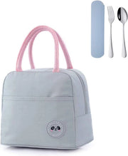 Tas da Pranzo, 2 set di posate in acciaio inossidabile, Piccola Tas per il Pranzo, Tas impermeabile, Tas portatile e riutilizzabile per pic-nic per uomini e donne (Colorazione chiaro grigio)