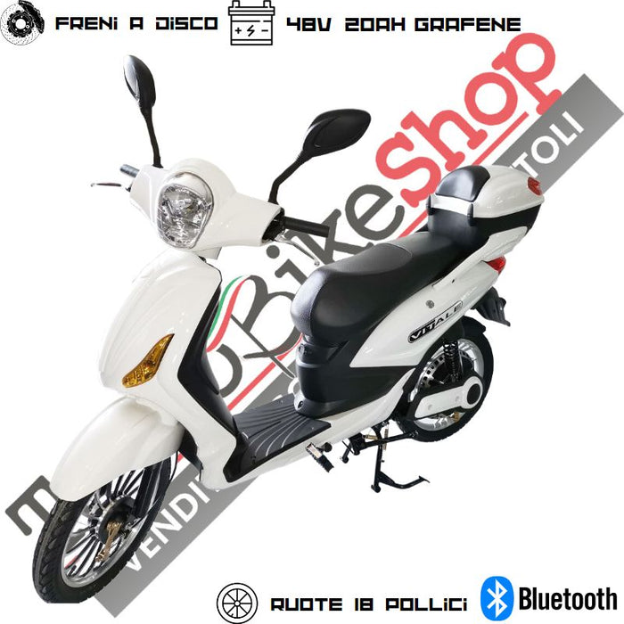 Bici Elettrica Scooter Velocipede Vitale NJT-007 250W  20Ah 48V Batteria a Grafene colore Bianco