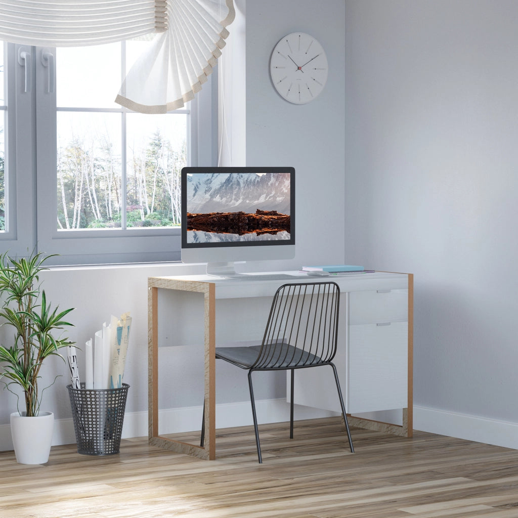 Scrivania Moderna con Cassetto ¨C Zephmum ¨C Bianco 112.5x50x75.5 cm