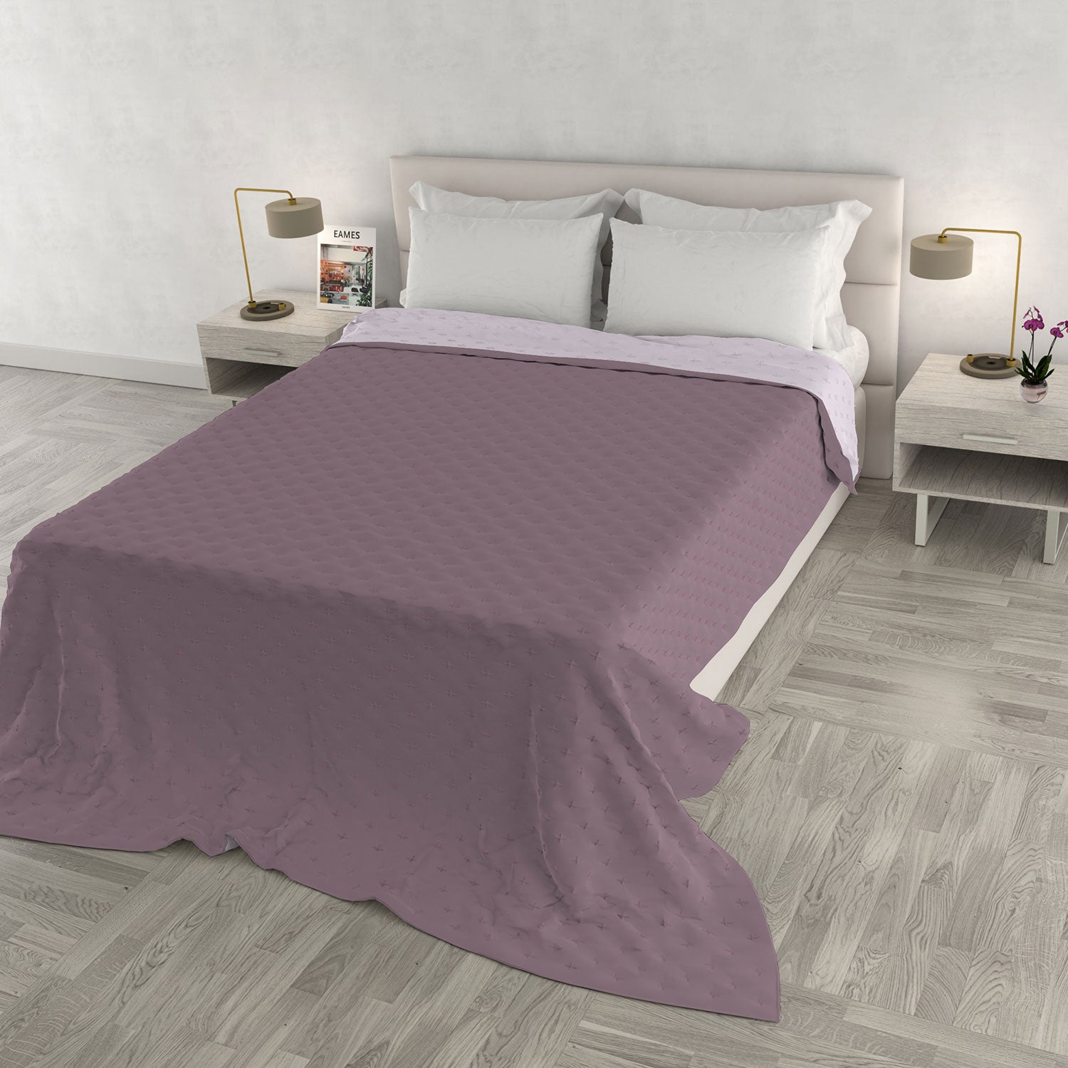Trapuntino Estivo Effetto Water Washed Singolo 160x250 cm in Microfibra Elderberry e Orchid