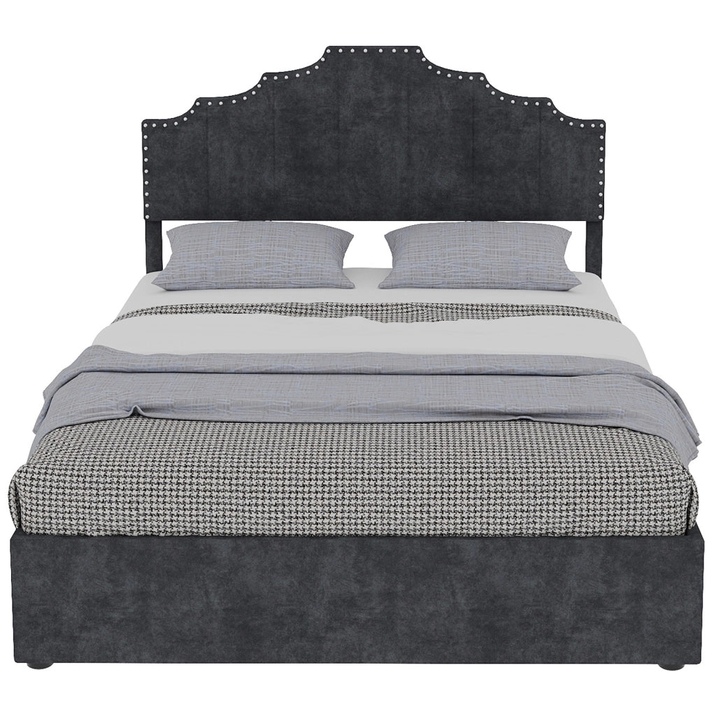 Letto imbottito alto 160x200 grigio - Xylo - Meccanismo pneumatico