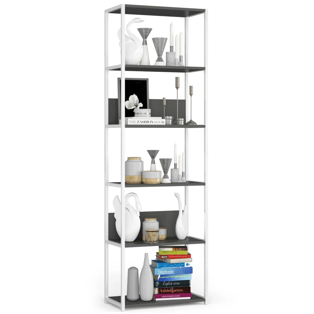 Scaffale stilo loft con ripiani in legno 60 cm Bianca 60 cm inserto frontale Grigio 60x32x192 cm