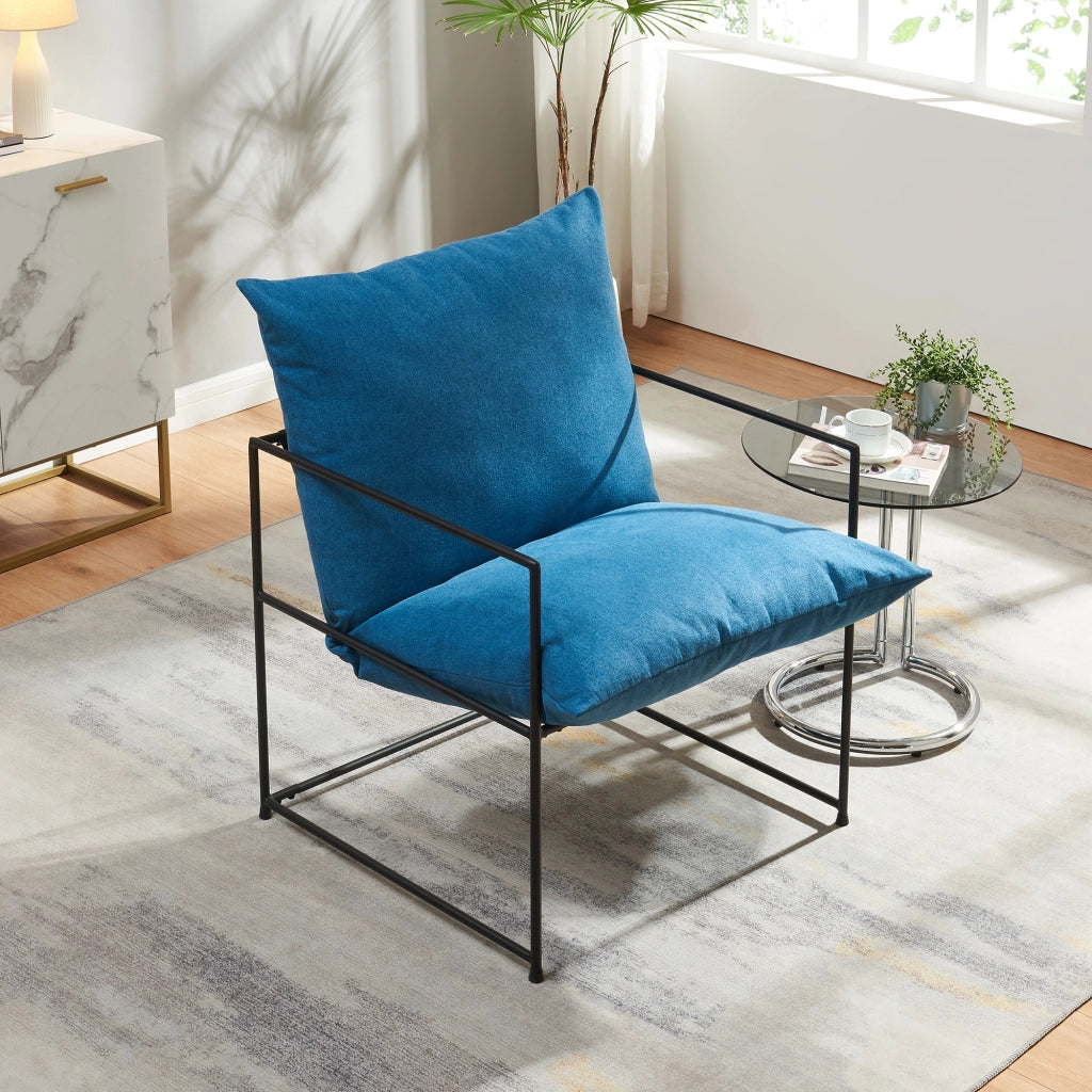 Poltrona Utsjoki con Cuscino Imbottito Sedia Relax 90 x 61 x 70 cm Nero / Blu [en.casa]