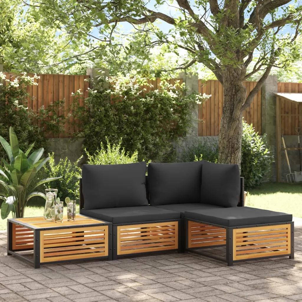 vidaXL Sgabello da Giardino con Cuscini 68x68x30 cm Massello Acacia