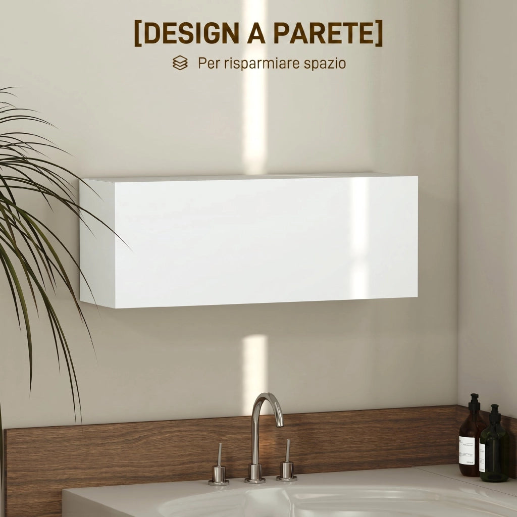 Mobiletto bagno pensile con anta a ribalta e ripiani, 80x25x30 cm, bianco