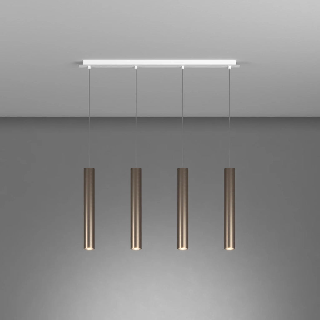 Lampadario Industrial-Minimal Xeana Metallo Bianco Bronzo 4 Luci Gu10