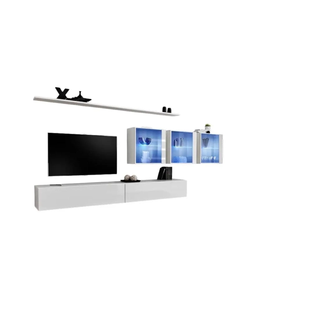 Mobile da soggiorno a parete SWITCH XVII design, colore bianco lucido.
