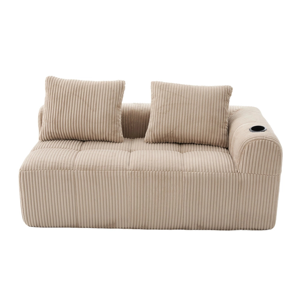 Divano a 2 posti 158x93x61 cm con tasche laterali e portabicchieri in tessuto a coste khaki