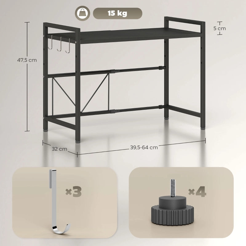 SCAFFALE PER MICROONDE ESTENSIBILE 39,5-64 x 32 x 47,5 cm Metallo Nero