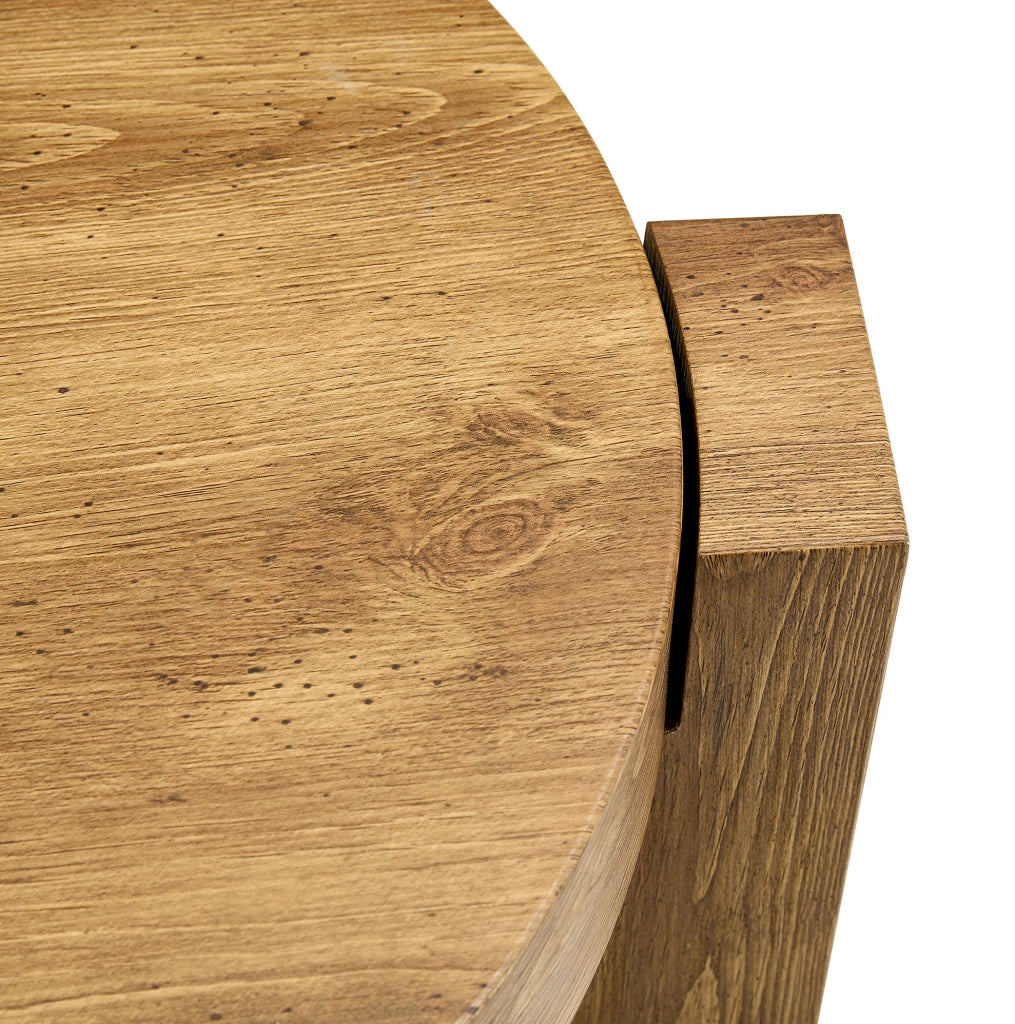 Set di tavolini da caffè rotondi 2 in 1 in MDF effetto legno e vetro temperato marrone
