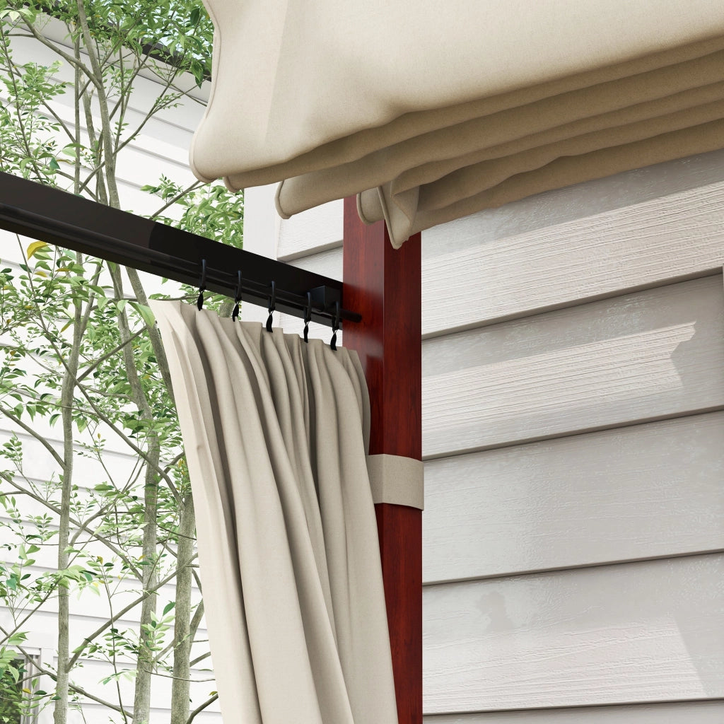 Pergola con Tende Laterali e Tetto Retrattile in PC 345x300x215-255 cm in Alluminio e Metallo Crema